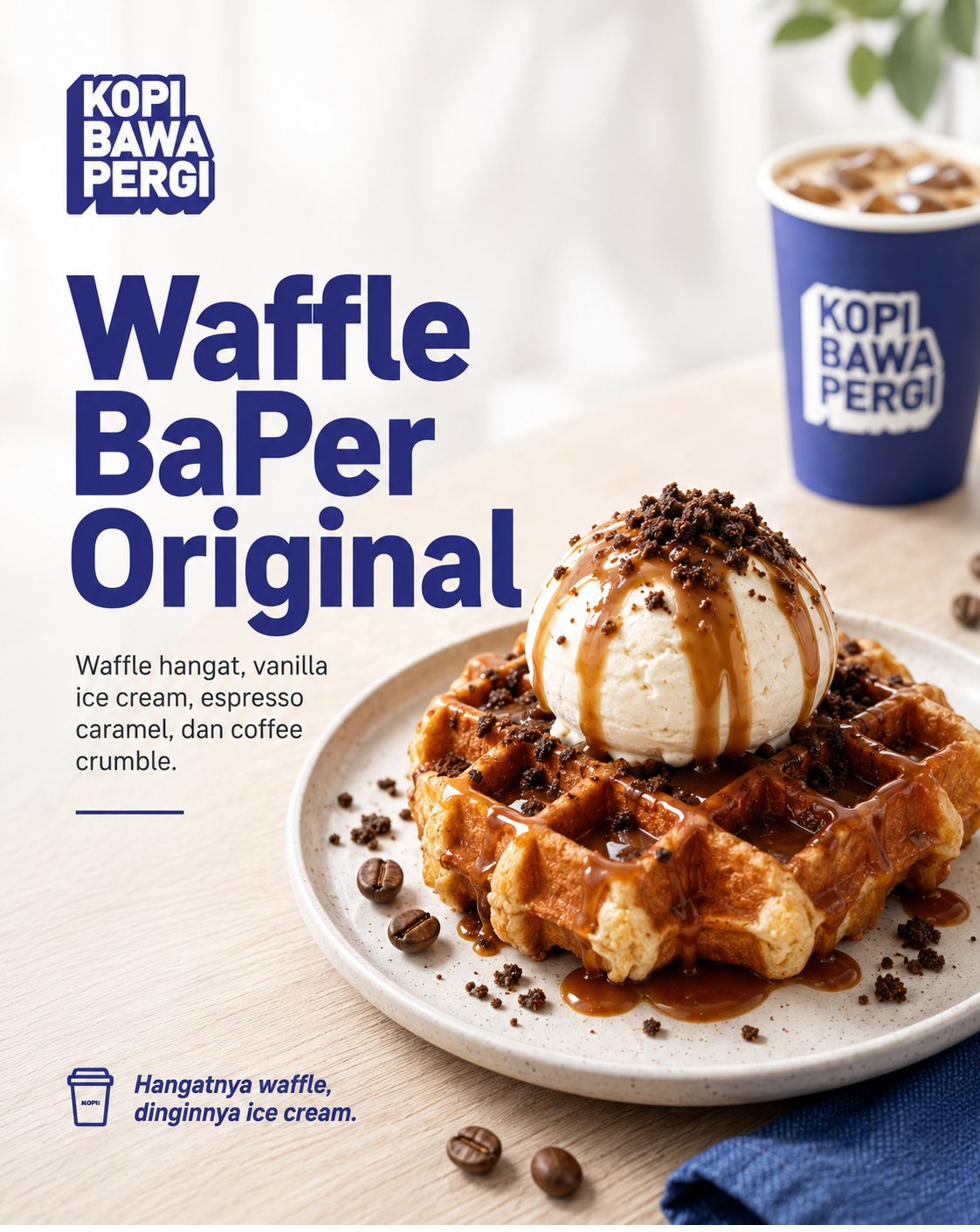 Waffle BaPer Original - Waffle hangat dengan vanilla ice cream dan espresso caramel, Rp 25.000