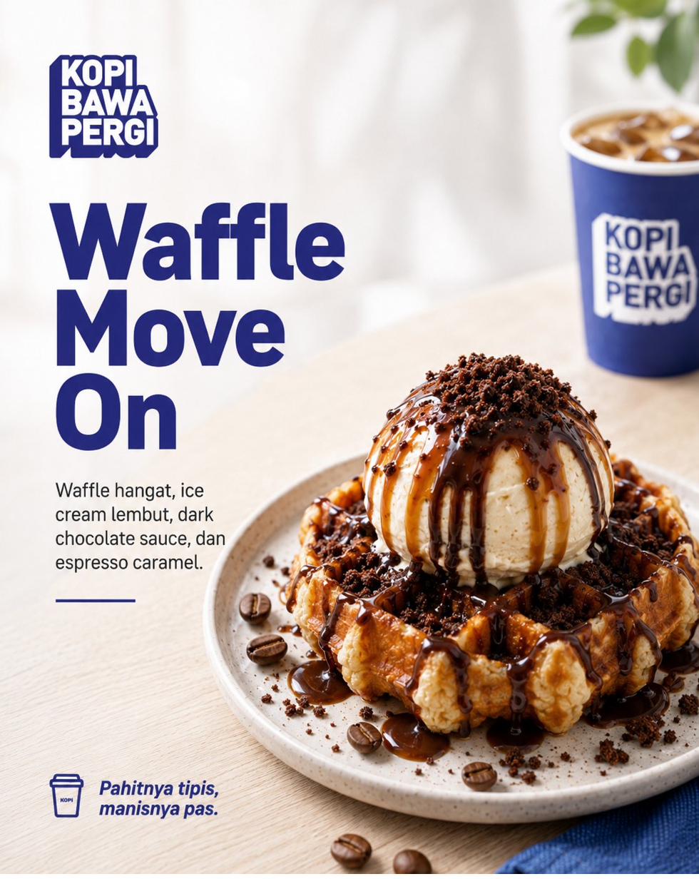Waffle Move On - Waffle dengan dark chocolate sauce dan espresso caramel, menu baru Kopi BaPer Rp 27.000